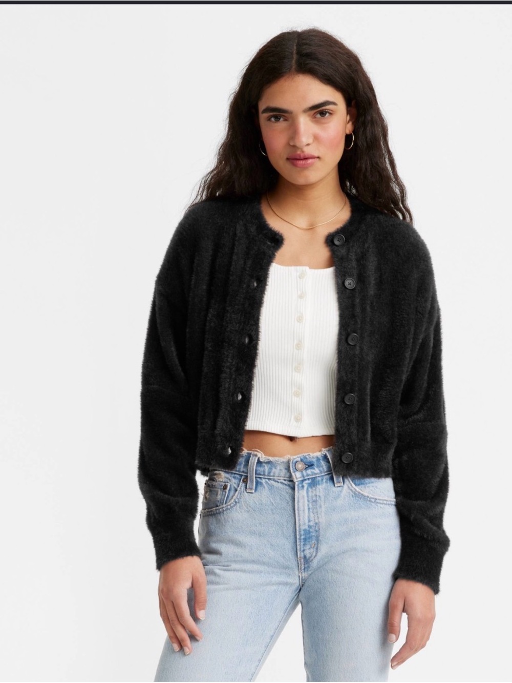 Levis Black Fuzzy Button-Up Cardigan Women